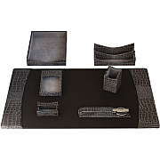 Protacini Castlerock Gray Italian Patent Leather 7-Piece Desk Set (D6204)