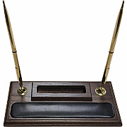 Dacasso Walnut & Leather Double Pen Stand/Cell Phone Holder (A8412)