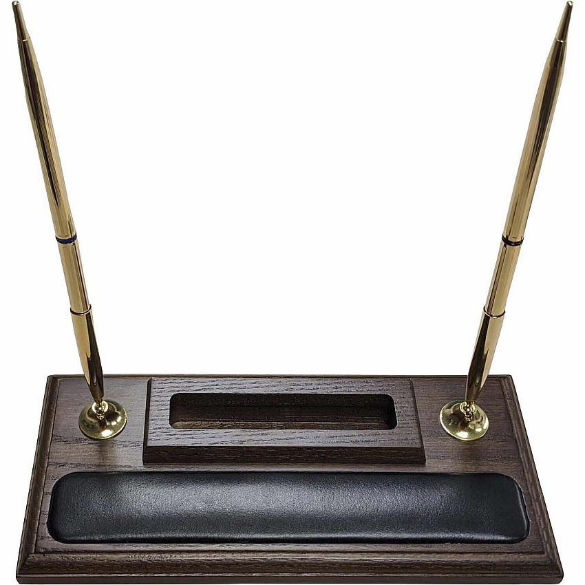 Dacasso Walnut & Leather Double Pen Stand/Cell Phone Holder (A8412)