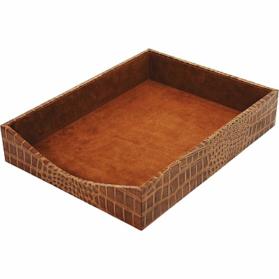 Protacini Cognac Brown Italian Patent Leather Front-Load Letter Tray (A6101)