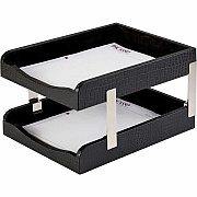 Dacasso Crocodile Embossed Black Leather Double Letter Trays (A2220)