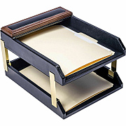Dacasso Walnut & Leather Double Letter Trays (A8420)