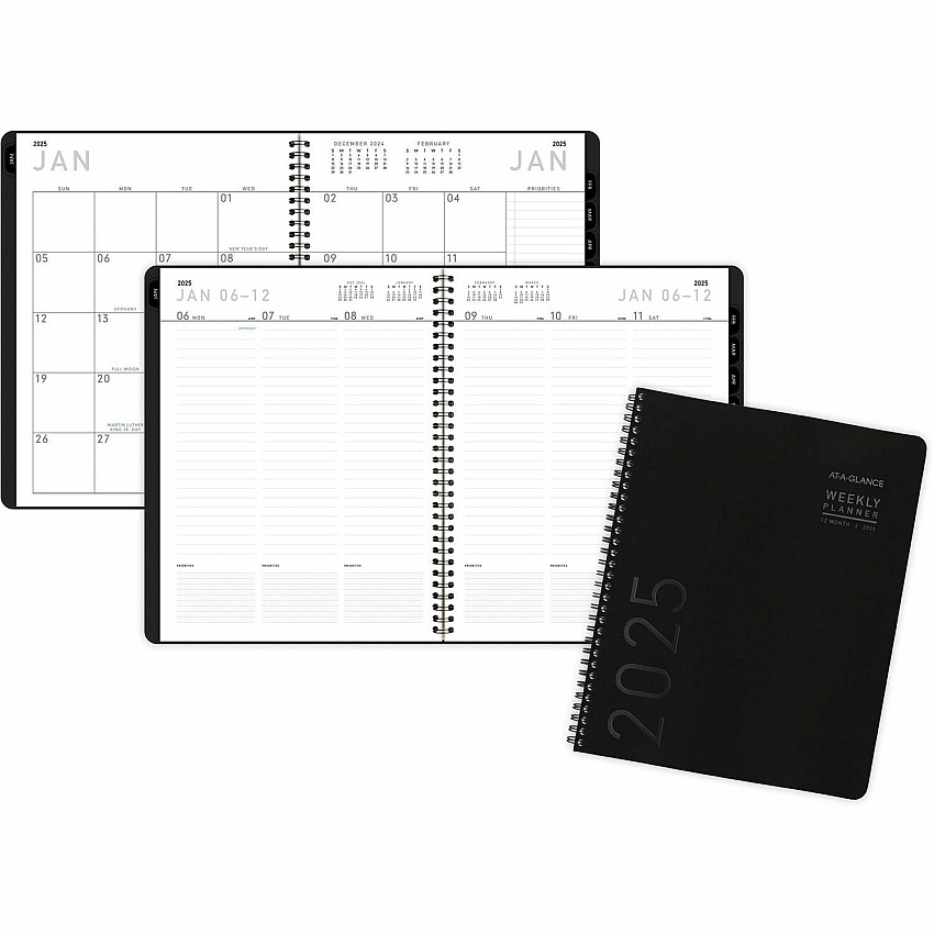 AT-A-GLANCE Contemporary Lite Weekly/Monthly Planner, 11 x 8.25, Black Simulated Leather Cover, 12-Month (Jan to Dec): 2026 (7095XL05)