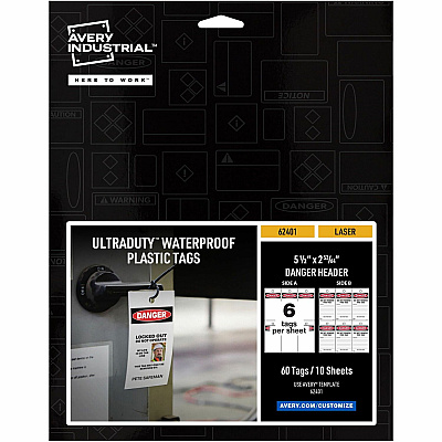 Avery UltraDuty Plastic Tags, 5.5" x 2.83" , Danger Header (AVE62401)