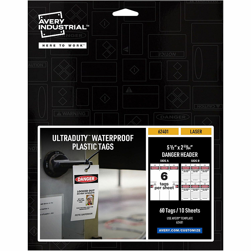 Avery UltraDuty Plastic Tags, 5.5" x 2.83" , Danger Header (AVE62401)