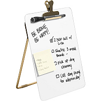 U Brands Glass Dry-Erase Desktop Easel, Tempered Glass, Gold Metal Stand, Removable Clip (UBR4974A0106)