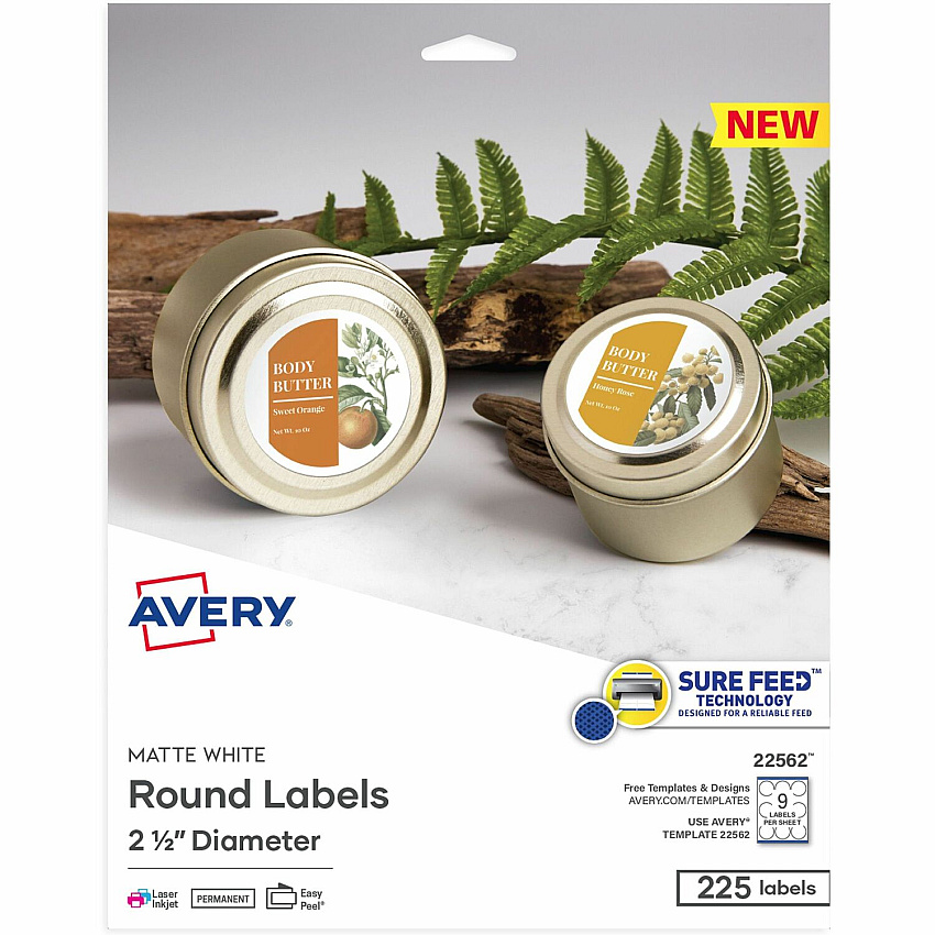 Avery Matte White Sure Feed Labels (AVE22562)