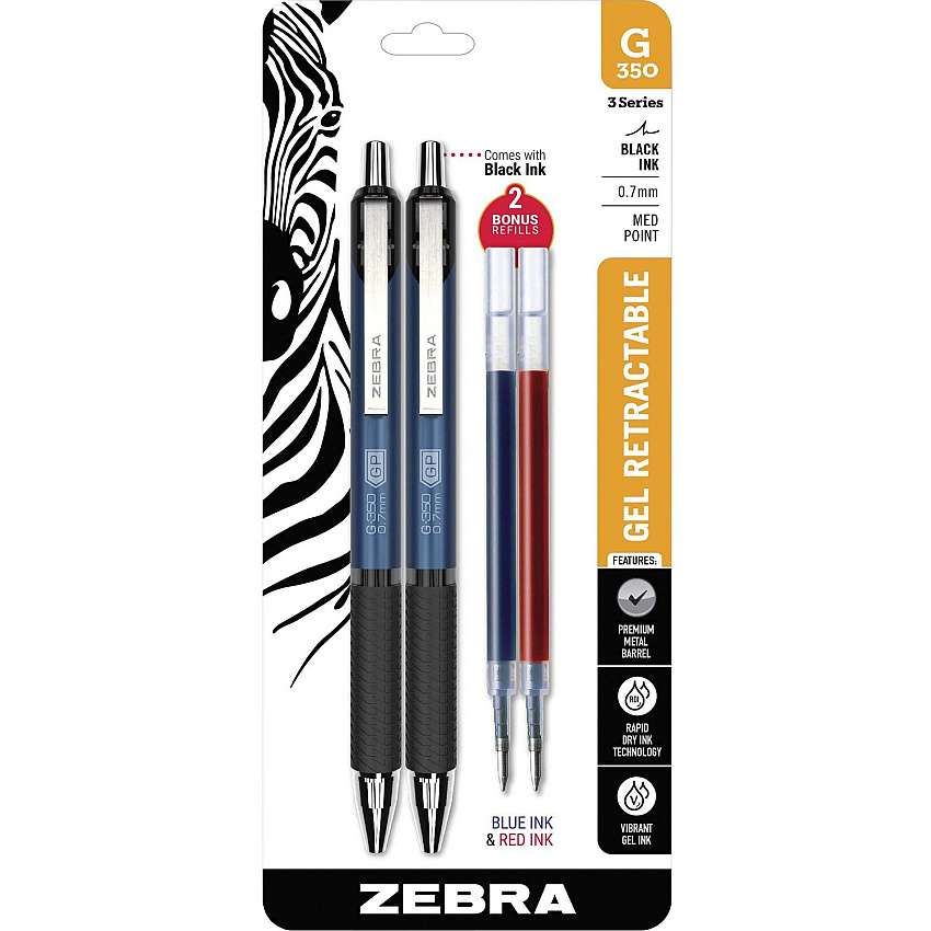 Zebra STEEL 3 Series G-350 Retractable Gel Pen (ZEB40212)