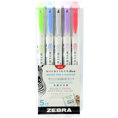 Zebra Mildliner Double Ended Brush Pen & Marker 5/Pkg-Cool & Refined -  045888792050