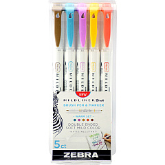 Zebra Pen Mildliner Brush Double-ended Creative Marker Warm Color Pack (ZEB79305)