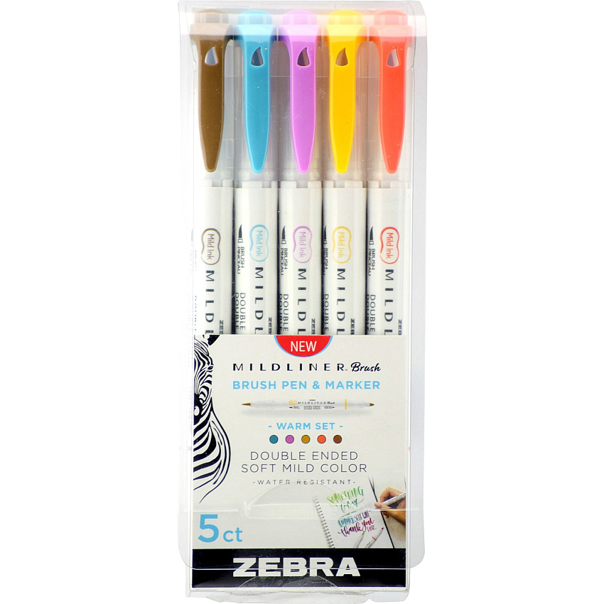 Zebra Pen Mildliner Brush Double-ended Creative Marker Warm Color Pack (ZEB79305)