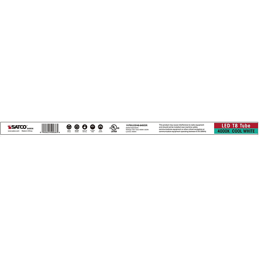 Satco 11 Watt LED T8 Bulb (SDNS49936)
