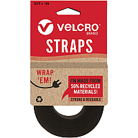 Velcro Strap,Adjustable,Reusable,Recycled,1"x10',Black (VEK30188)