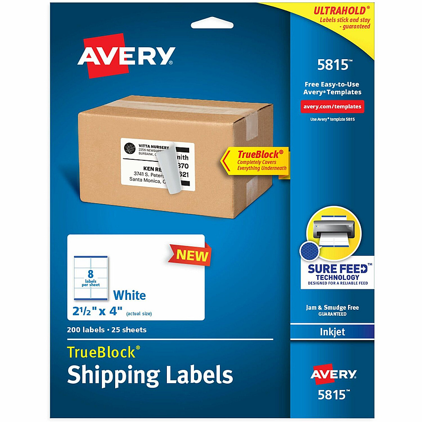Avery Avery Printable Shipping Labels, 2.5" x 4" , 200 Labels (AVE5815)