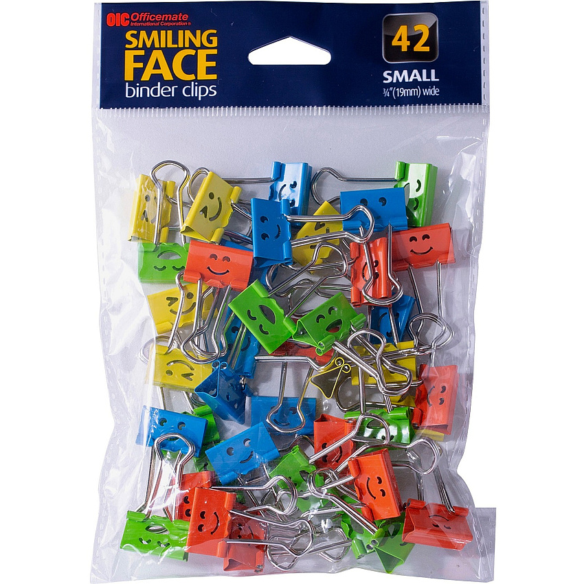 Officemate Smiling Faces Binder Clips, 42PC (OIC31090)