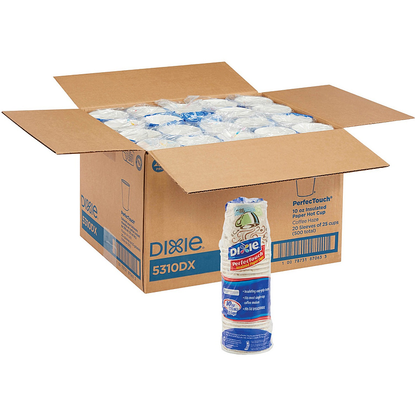 Dixie PerfecTouch 10 oz Insulated Paper Hot Coffee Cups by GP Pro (DXE5310DX)