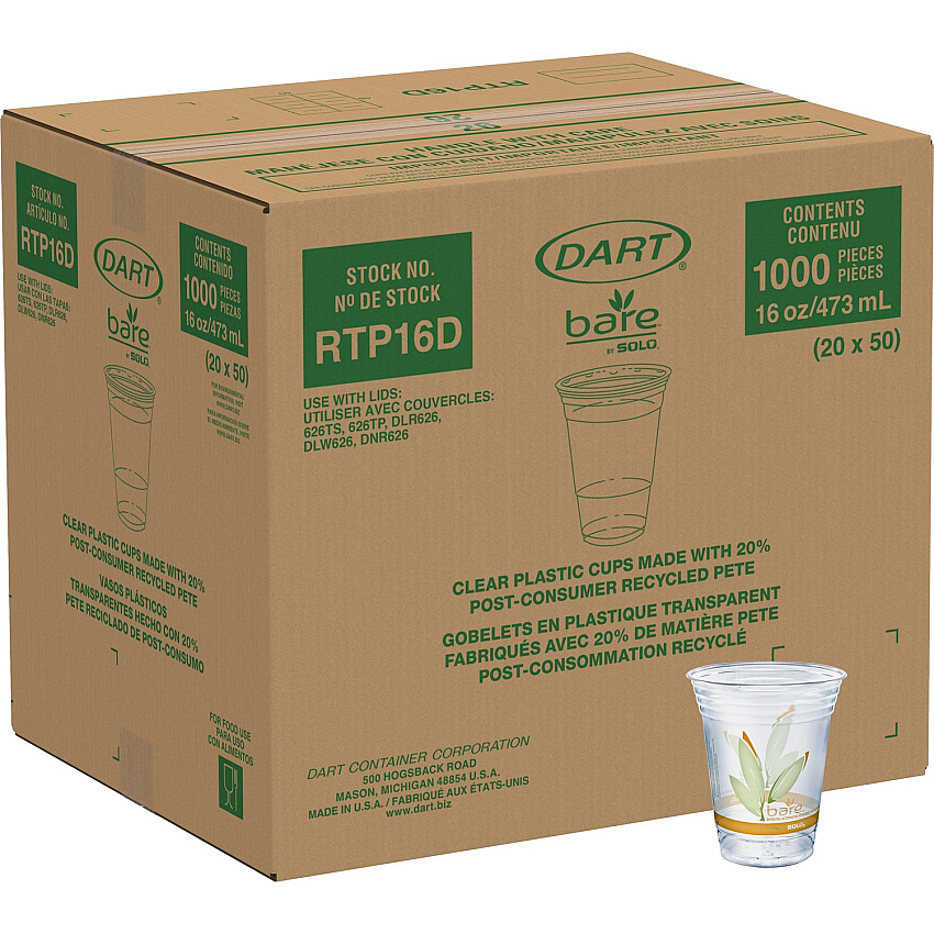Solo Bare Eco-Forward 16 oz Cold Cups (SCCRTP16DBARECT)