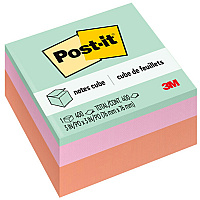 Post-it Notes Original Cubes, 3" x 3", Pastels Collection, 400 Sheets/Cube (MMM2027PAS)