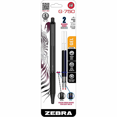 Zebra G-750 Gel Retractable 0.7mm Black 1Pk (ZEB49811)