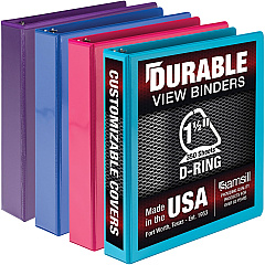 Samsill Durable 1.5 Inch Binder, Made in the USA, D Ring Customizable Clear View Binder, Fashion Assortment, 4 Pack, Each Holds 350 Page (SAMMP46459)