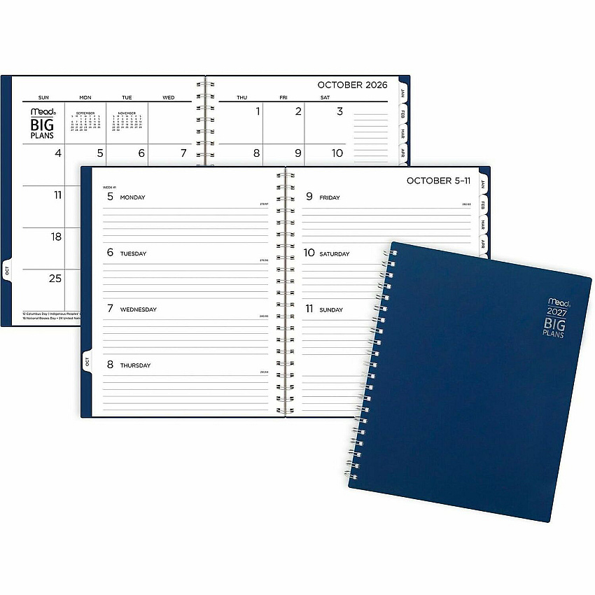 Mead 2026-2027 BIG PLANS Weekly Monthly Planner, Navy, Large, 8 1/2" x 11" (CRW63020)