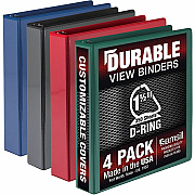 Samsill Durable 1.5 Inch Binder, Made in the USA, D Ring Customizable Clear View Binder, Basic Assortment, 4 Pack, Each Holds 350 Page (SAMMP46458)