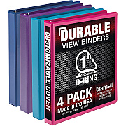Samsill Durable 1 Inch Binder, Made in the USA, D Ring Customizable Clear View Cover, Fashion Assortment, 4 Pack, Each holds 225 Pages (SAMMP46439)
