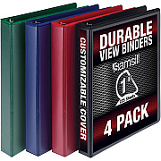 Samsill Durable 1 Inch Binder, Made in The USA, D Ring Binder, Customizable Clear View Cover, Basic Assortment, 4 Pack, Each Holds 225 Pages (SAMMP46409)