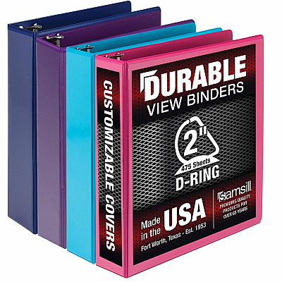 Samsill Durable 2 Inch Binder, Made in the USA, D Ring Customizable Clear View Binder, Fashion Assortment, 4 Pack, Each Holds 475Page (SAMMP46469)