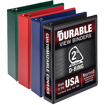 Samsill Durable 2 Inch Binder, Made in the USA, D Ring Customizable Clear View Binder, Basic Assortment, 4 Pack, Each Holds 475 Pages (SAMMP46468)
