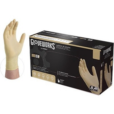 Ammex Gloveworks Ivory Latex PF Ind MD Gloves ILHD (ILHD44100)