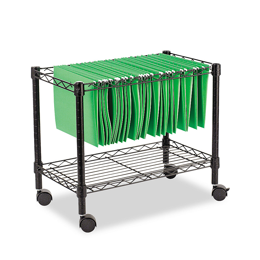 Alera One-Tier File Cart for Side-to-Side Filing, Metal, 1 Shelf, 1 Bin, 24" x 14" x 21", Black (ALEFW601424BL)