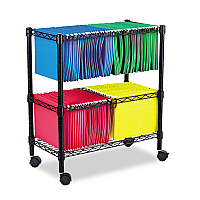 Alera Two-Tier File Cart for Front-to-Back + Side-to-Side Filing, Metal, 1 Shelf, 3 Bins, 26" x 14" x 29.5", Black (ALEFW601426BL)