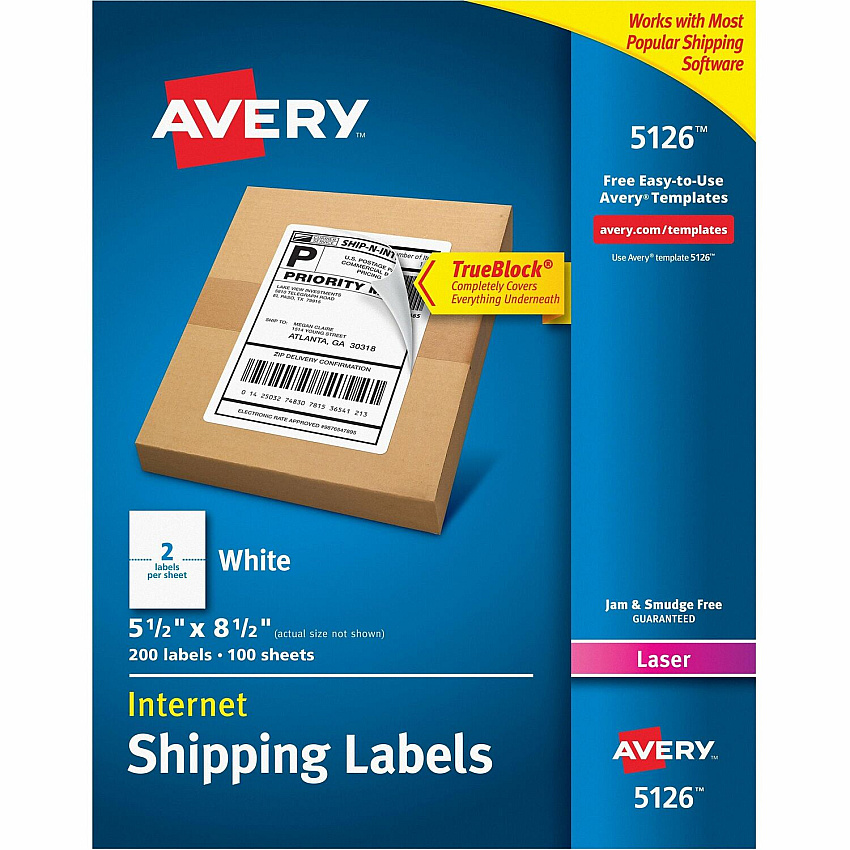Avery Internet Shipping Labels, 5.5" x 8.5" , 200 Total (05126)