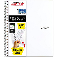 Mead Five Star Wirebound Notebook, 1 Subject, College Ruled, 11" x 8 1/2" , White (MEA72456)