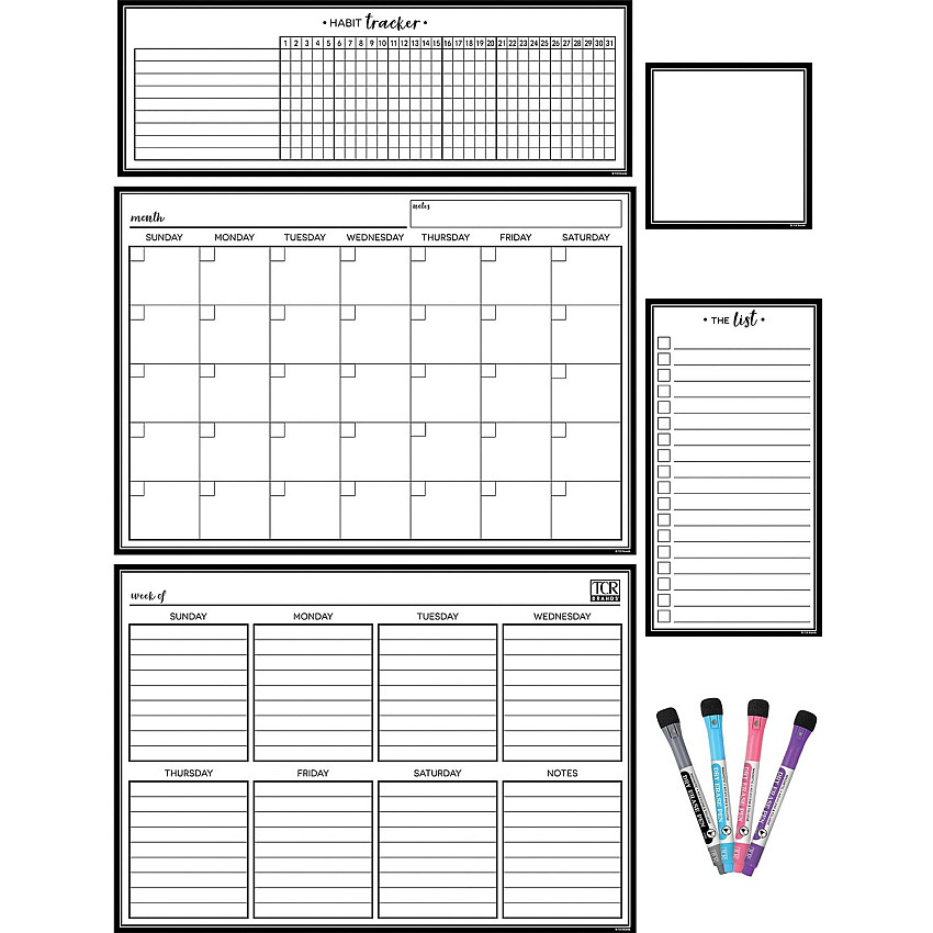 Teacher Created Resources Black & White Dry-Erase Magnetic Calendar Set (TCR77407)