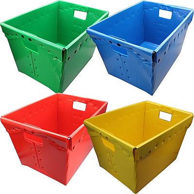 Flipside Primary Assorted Plastic Storage Postal Tote - 4 Pack (FLP40192)