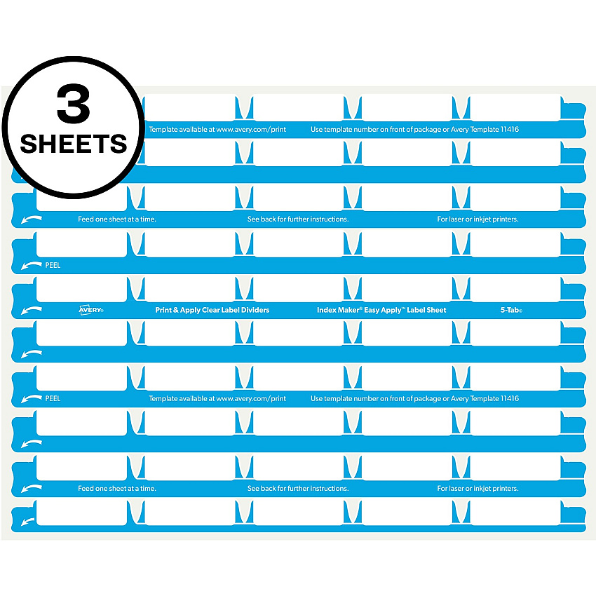 Avery 5 Tab Easy Print & Apply Clear Label Sheet Refills (AVE11225)