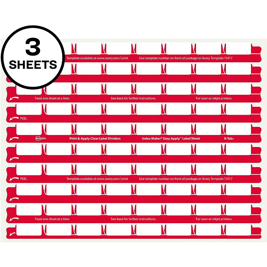 Avery 8 Tab Easy Print & Apply Clear Label Sheet Refills (AVE11226)