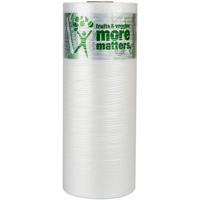 Inteplast Group Produce Bags, Fruits and Veggies - More Matters Labeling, 0.35 mil, 12" x 20", Clear, 875 Bags/Roll, 4 Rolls/Carton (IBSPHMORE20NS)