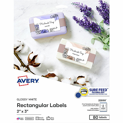 Avery Glossy White Labels, 2" x 3" , 80 Labels (AVE22890)