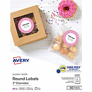 Avery Glossy White Labels, 3" Round, 60 Labels (AVE22891)