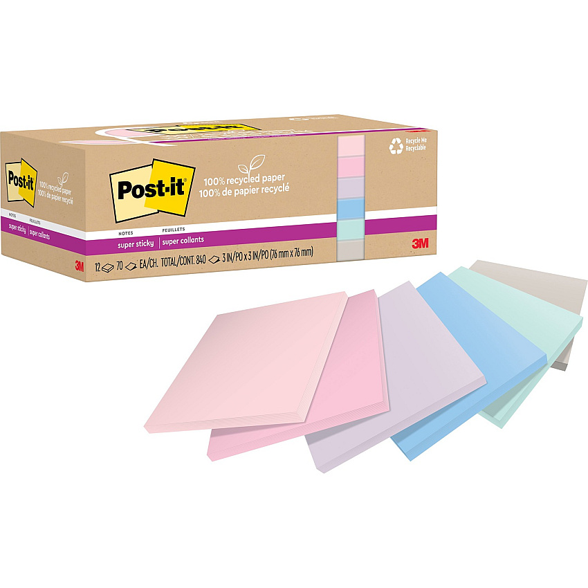 Post-it Recycled Super Sticky Notes (MMM654R12SSNRP)