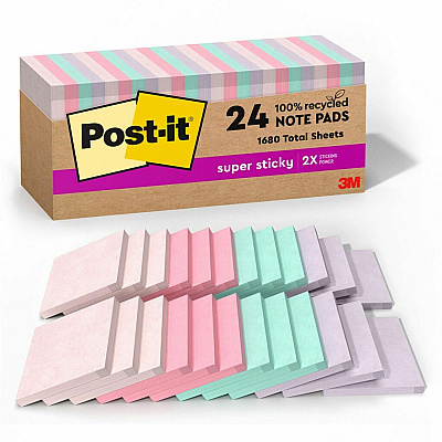 Post-it Recycled Super Sticky Notes (MMM654R24SSNRP)