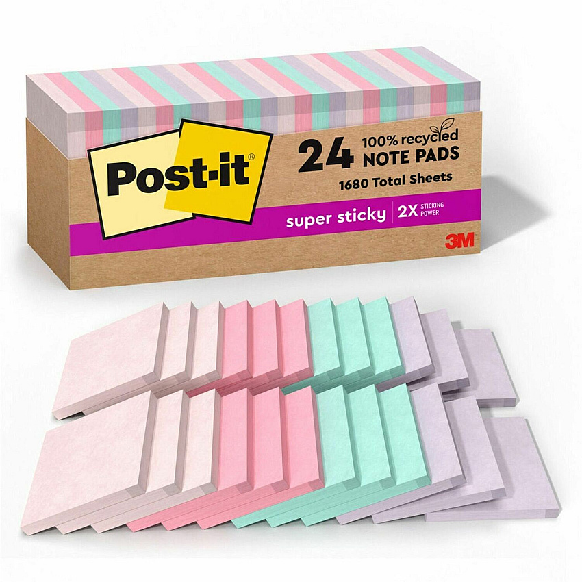 Post-it Recycled Super Sticky Notes (MMM654R24SSNRP)