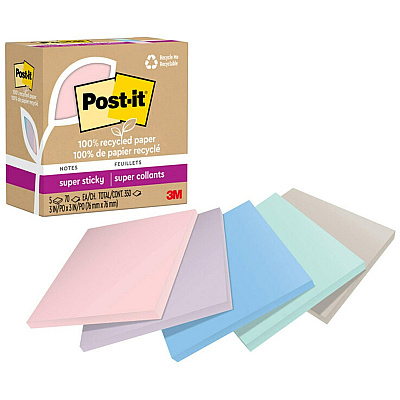 Post-it Recycled Super Sticky Notes (MMM654R5SSNRP)