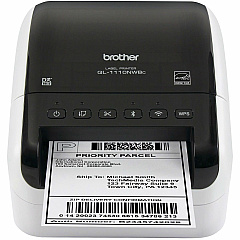 Brother QL-1110NWBC Desktop Direct Thermal Printer - Monochrome - Label Print - Ethernet - USB - Bluetooth - White, Glossy Black