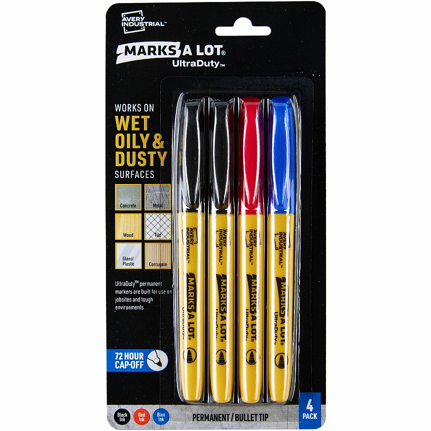Avery UltraDuty Markers, Bullet Tip, 4 Assorted Markers (AVE29848)