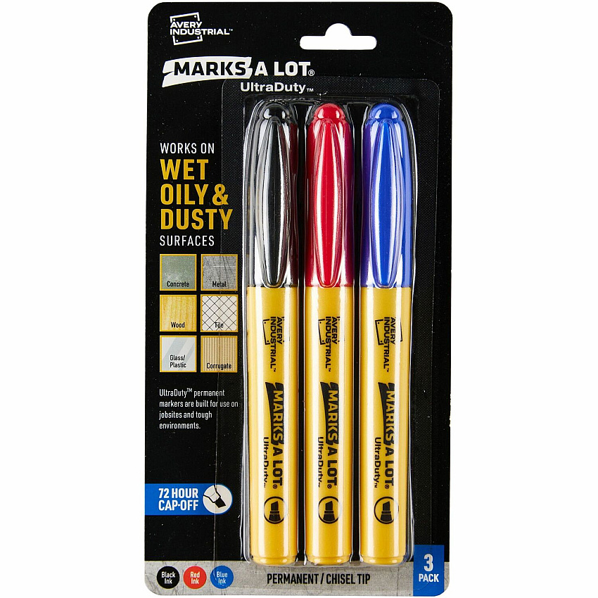 Avery UltraDuty Markers, Chisel Tip, 3 Assorted Markers (AVE29864)