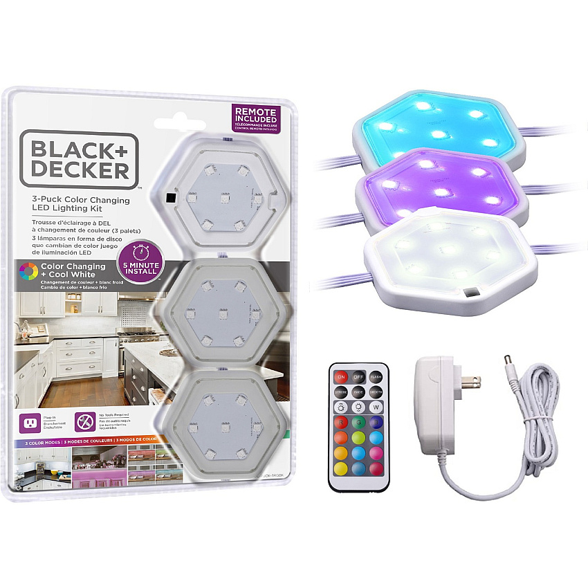 BLACK+DECKER Color-Changing LED Puck Light Kit (LEDUCPUCK3RG)